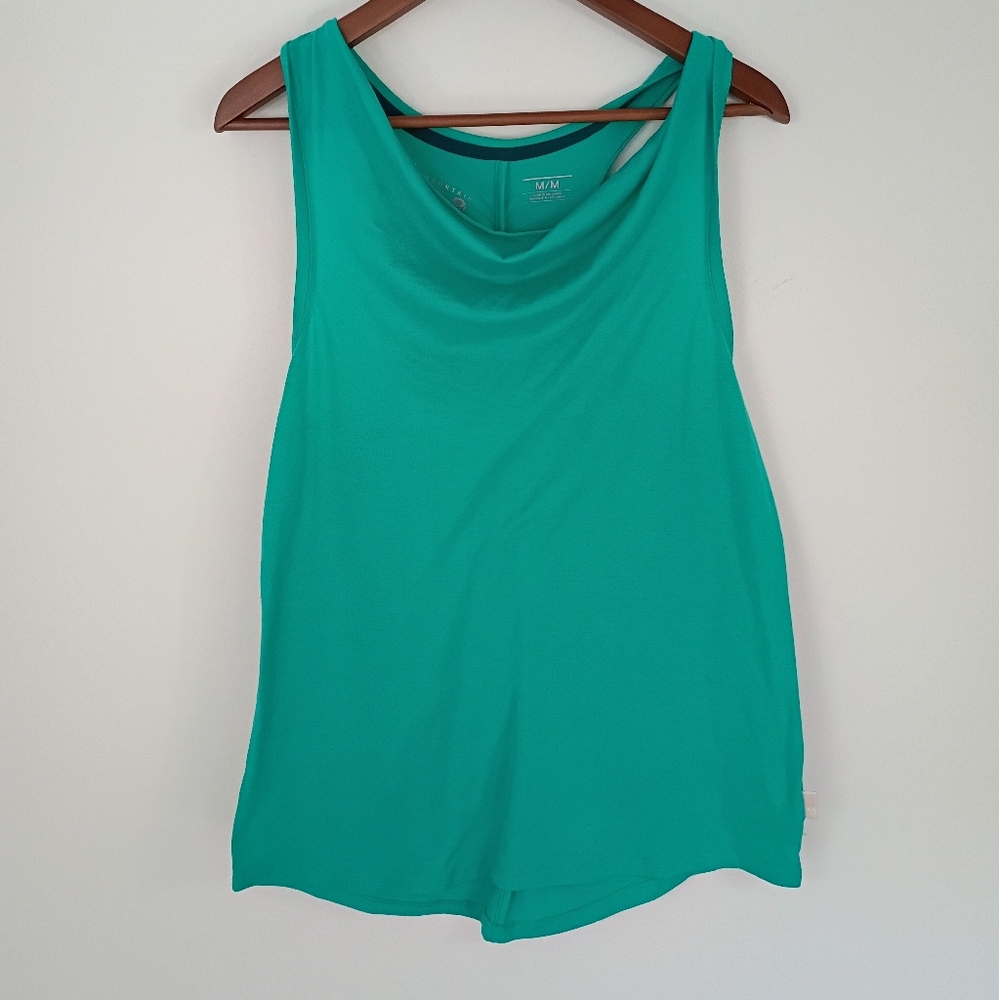 Mountain Hardwear Women's Teal Green Cowl Neck Ruched Racerback Active Tank Top
